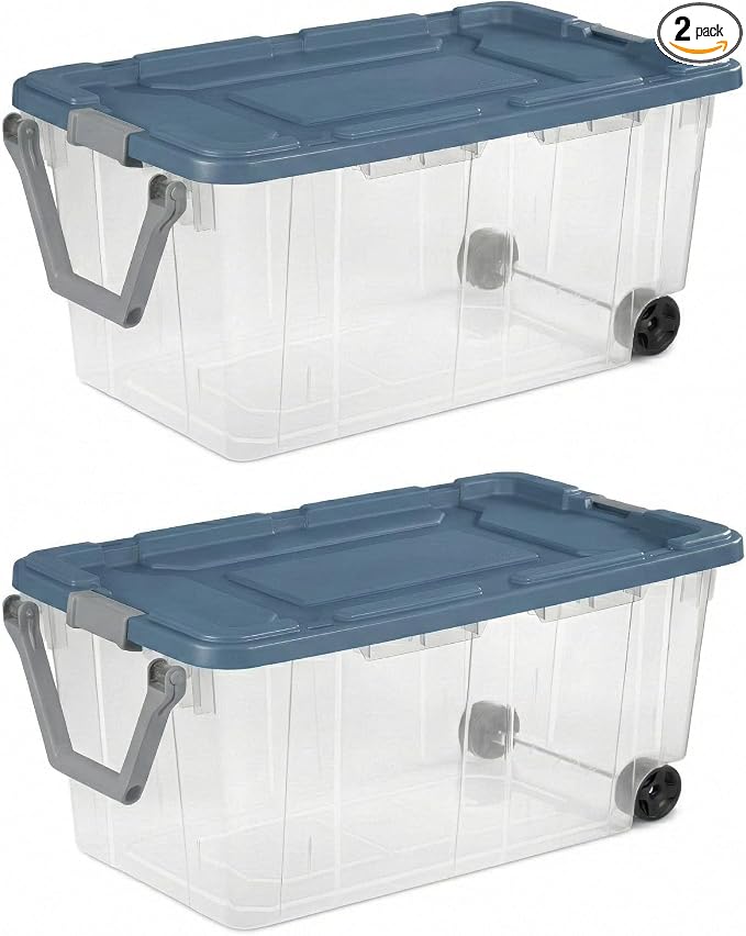 Storage Bins with Wheels 160 Quart, 2 Pack Heavy Duty Clear Plastic Totes with by Unknown