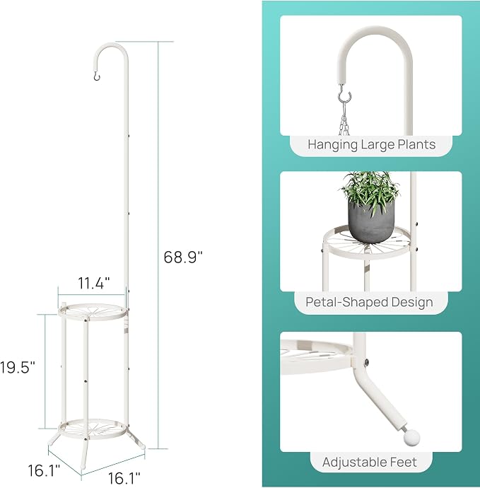 2-Tier Hanging Plant Stand, Heavy Duty Metal Planter Rack - Image 4