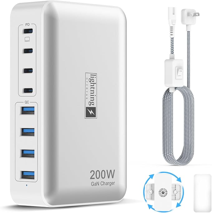 200W Charging Station for Multiple Devices, 8-Port USB C Charger Block Fast by lightningofertas