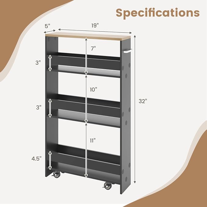 Rolling Storage Cart, 4 Tier Slim Storage Cabinet - Image 9
