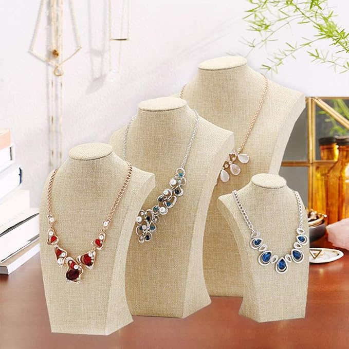 Beige Linen Necklace Display Bust - Image 6