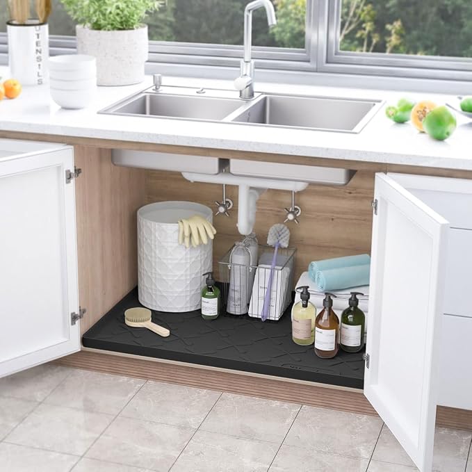 SIKADEER 28" x 22" Under Sink Mat Waterproof, Silicone Mat Kitchen Drawer Shelf - Image 2