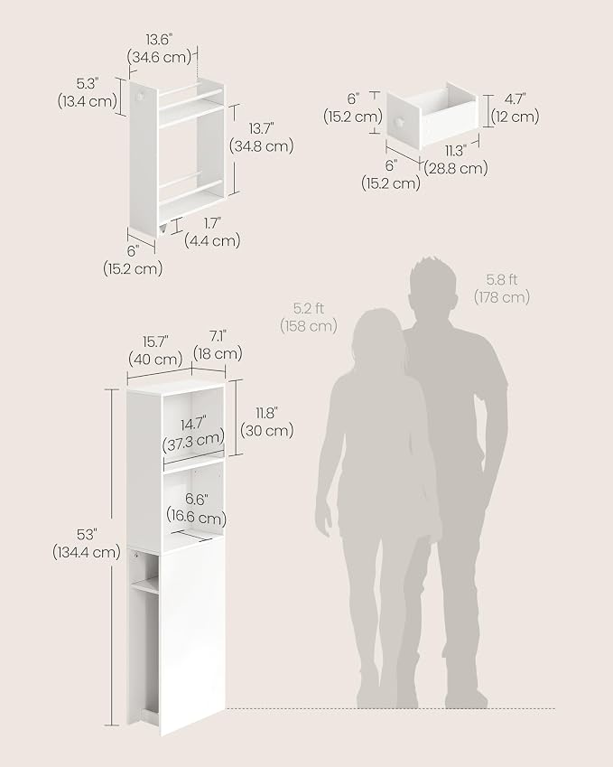 VASAGLE Slim Bathroom Storage Cabinet, Narrow Freestanding Cabinet - Image 3