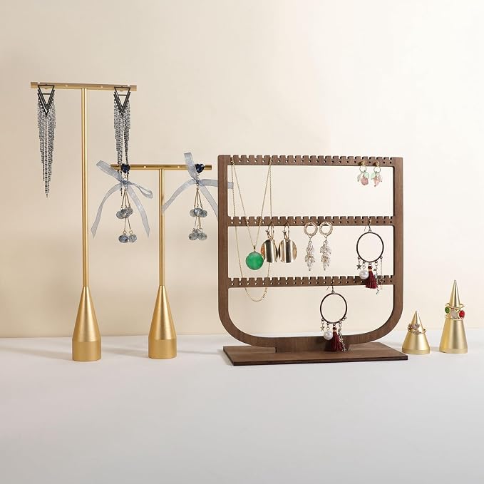 GemeShou 2pcs Gold earring display T bar stand, Big jewelry earring holders - Image 2