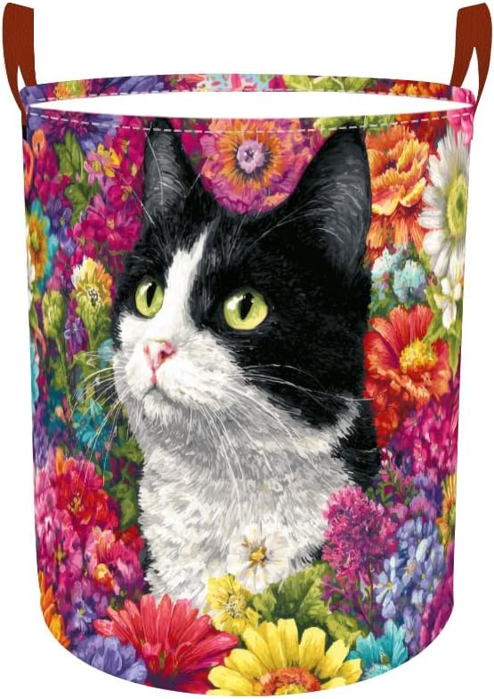 Laundry Baskets 15.7x19.7 Inch Large Cat Floral Garden Design Collapsible by Wdesyadms