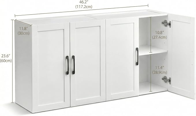 Wall Cabinet with Adjustable Shelves, Laundry Room Cabinet with 4 Doors - Image 3