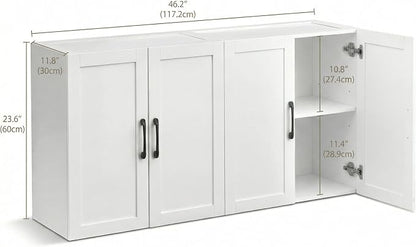 Wall Cabinet with Adjustable Shelves, Laundry Room Cabinet with 4 Doors - Image 3