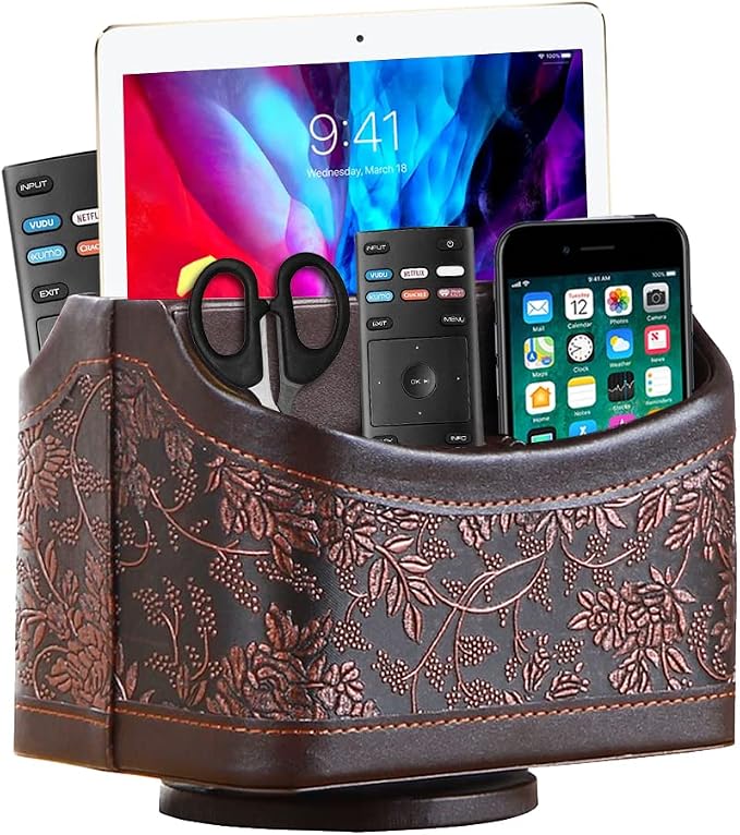 360° Rotating Remote Control Holder, PU Leather TV Remote Caddy Organizer by Thelittlebeautyoflife