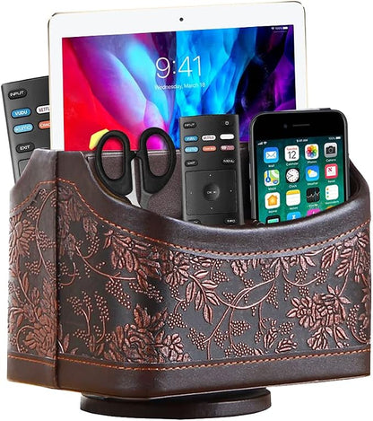 360° Rotating Remote Control Holder, PU Leather TV Remote Caddy Organizer by Thelittlebeautyoflife