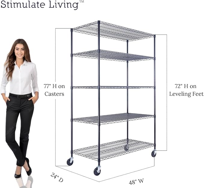48"x24"x72" Prime Heavy Duty Black 5-Tier Steel Wire Shelving NSF 4000 LBS MAX - Image 5