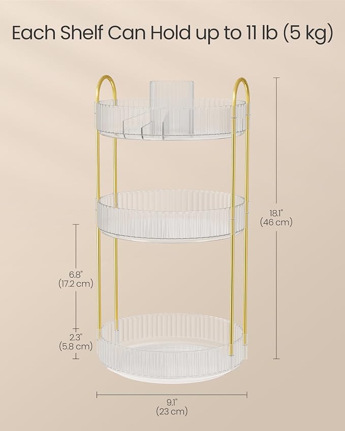 SONGMICS Makeup Organizer, 3-Tier Round Rotating Skincare Organizer Countertop - Image 5