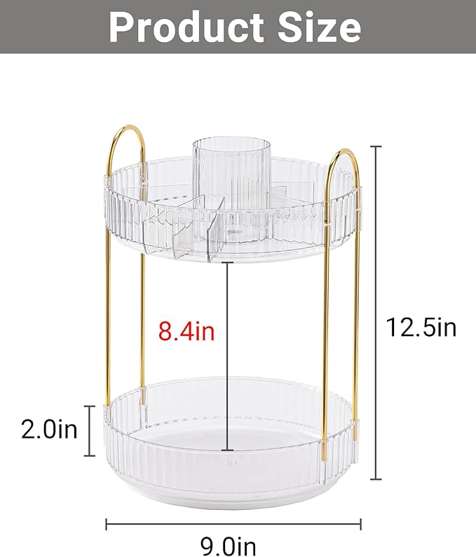 360 Rotating Makeup Organizer, 2 Tier Large Capacity Make Up Organizers and - Image 4