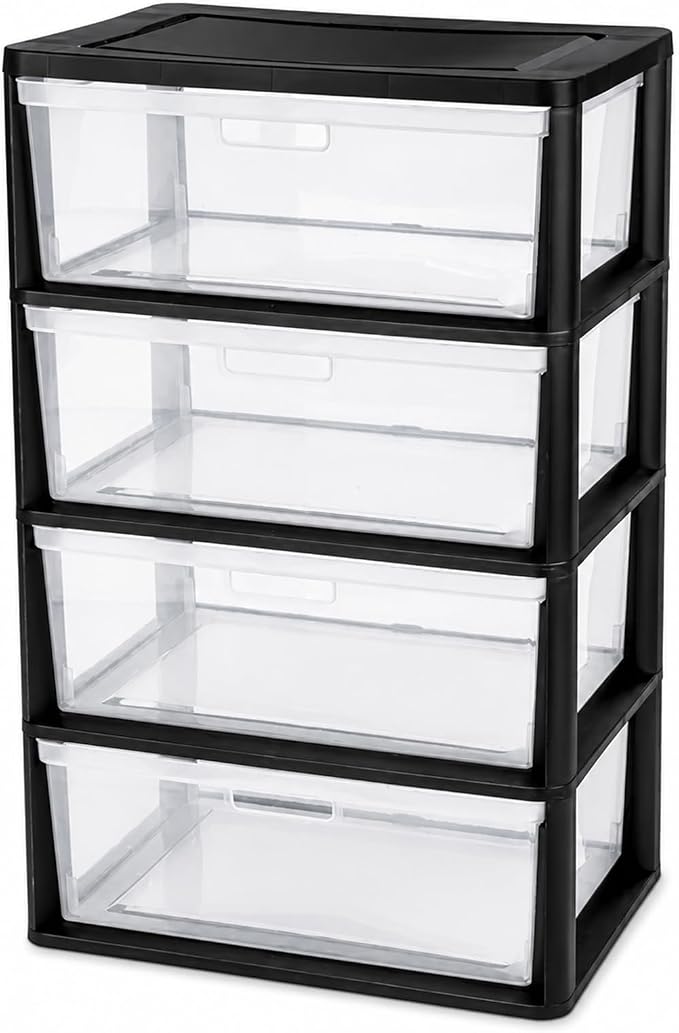 Wide 4 Drawer Plastic Storage Tower Organizer, | Tool-Free Assembly Floor by Unknown