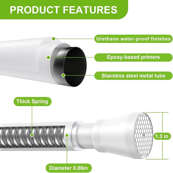 Shower Curtain Rod 45 to 77 Inches White Shower Rod Tension Curtain Rod No - Image 4