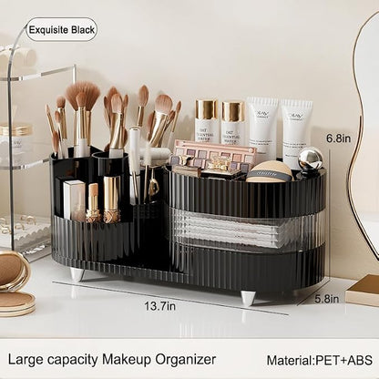 Rotating Vanity Organizer with Brush Holder and Drawer, 3 Layer Cosmetic - Image 4