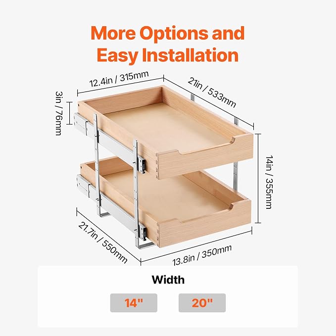 VEVOR 2 Tier Pull Out Cabinet Organizer, Soft Close Slide out Shelf, Heavy-Duty - Image 7