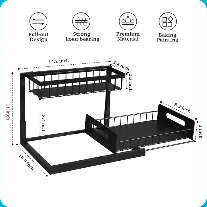 REALINN Under Sink Organizer, Pull Out Cabinet Storage 2 Tier Slide Out Sink - Image 2