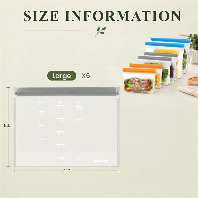 IDEATECH Reusable Bags Dishwasher Safe, BPA Free Reusable Gallon Freezer Bags - Image 6