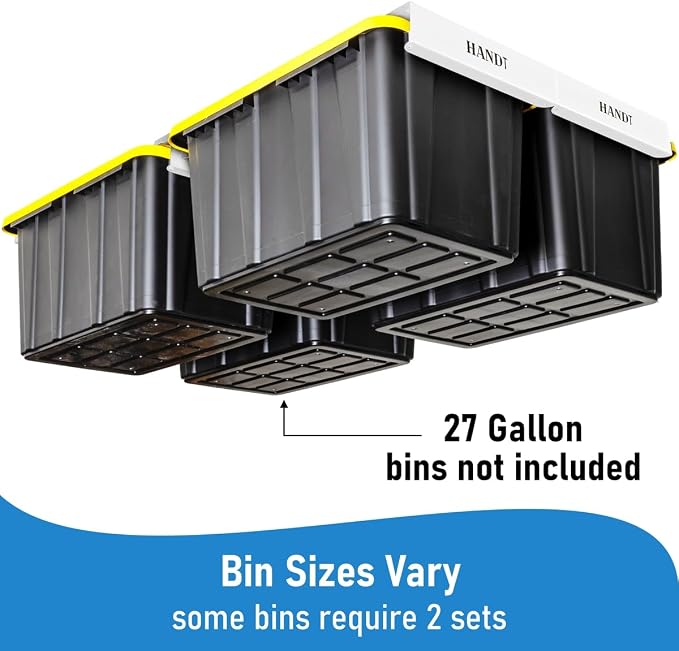 HandT USA Based Overhead Garage Storage Rack, Ceiling Tote Bin Organization - Image 5