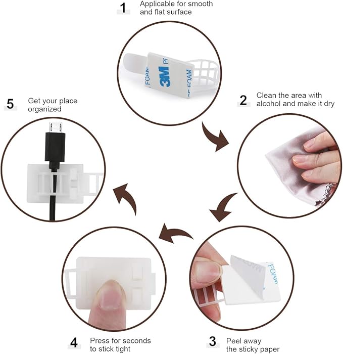 Adhesive Cable Management Clips, Extra Screw & Hole - Image 5