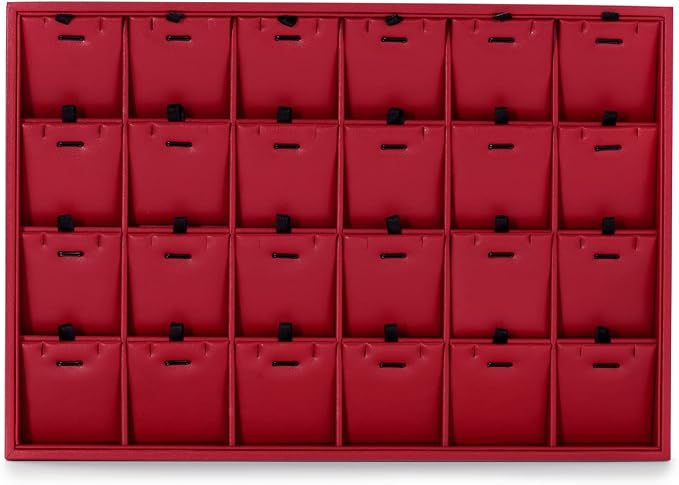Oirlv Gorgeous Red Leather 24 Grid Jewelry Tray - Image 4