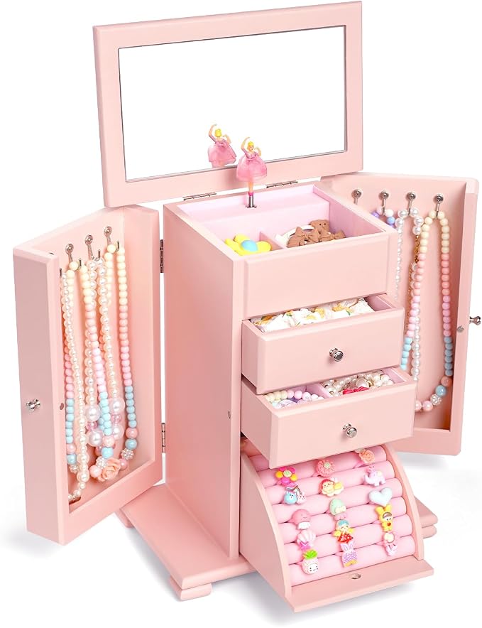 Emfogo Musical Jewelry Box for Girls, Large Kid Music Box by Emfogo