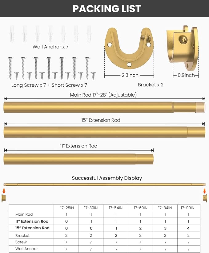 Supforce Closet Rods for Hanging Clothes, 17 to 39 Inches Stepless Adjustable - Image 7