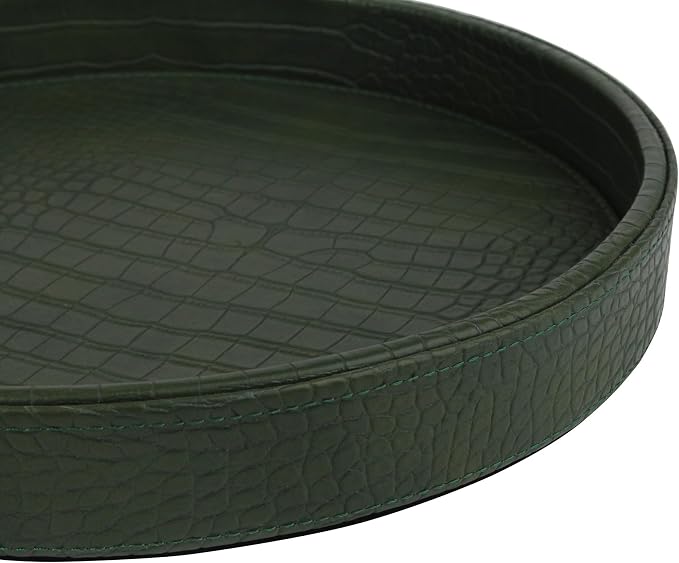 HofferRuffer Faux Leather Round Serving Tray, Vegan Croco Leather Decorative - Image 7