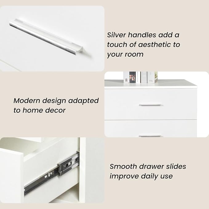 Karl home 6 Drawer Dresser, Wood White Vanity Drawer Cabinet, Bedroom Storage - Image 6