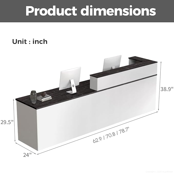 L Shape Reception Desk with Counter, Lockable Drawer, Keyboard Tray, and - Image 2