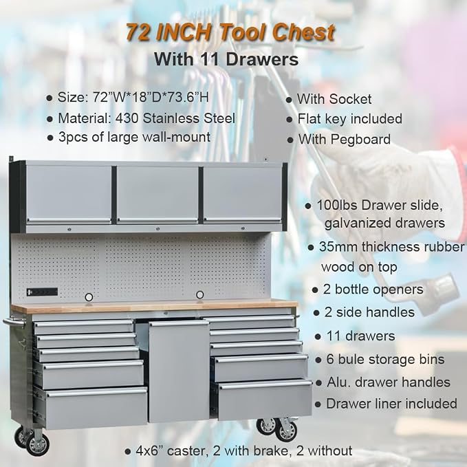 72 inch Stainless Steel Tool Chest - Image 3
