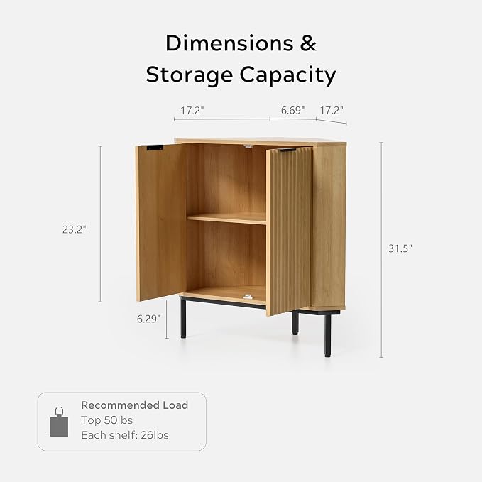 Fluted Corner Cabinet, Modern Small Corner Floor Cabinet - Image 2