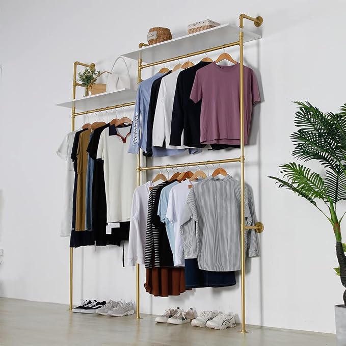Industrial Pipe Clothing Rack Wall Mounted, Heavy Duty Hanging Clothes Rack - Image 5