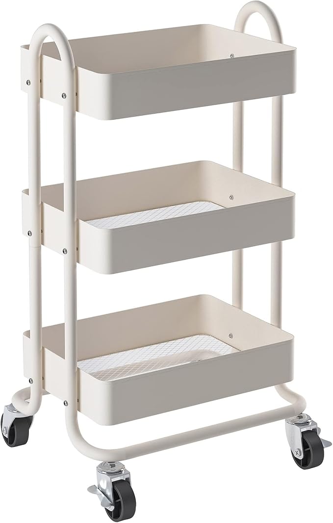 Metal Rolling Cart, 3-Tier Metal Rolling Cart by Elitehouse