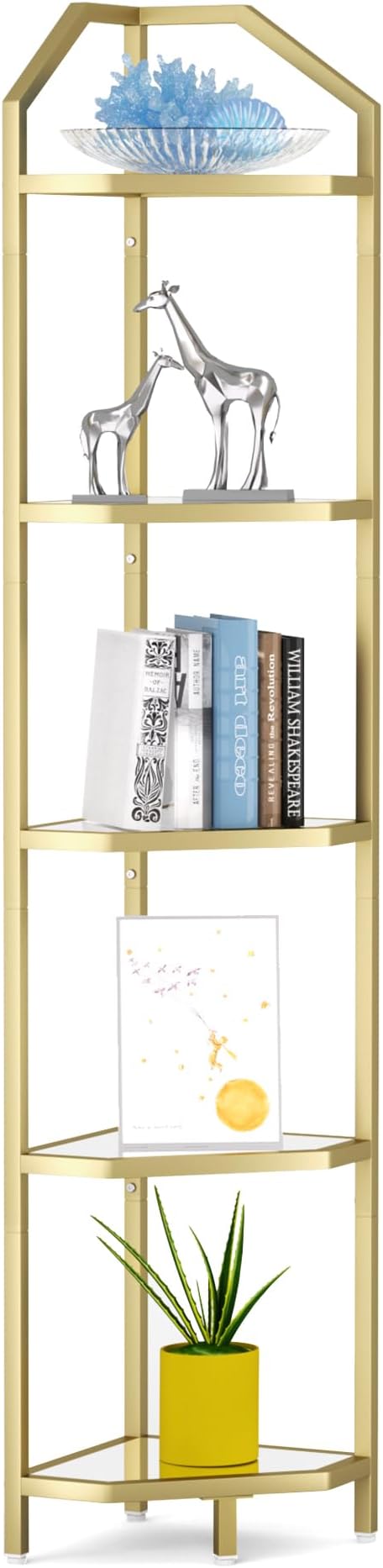 5-Tier Corner Shelf Stand, Bathroom Storage Rack Shelf, Plant Rack, Tempered by FunMemories