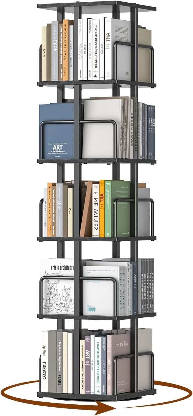 5-Tier Rotating Bookshelf, 360° Spinning Corner Bookcase by Nylaira