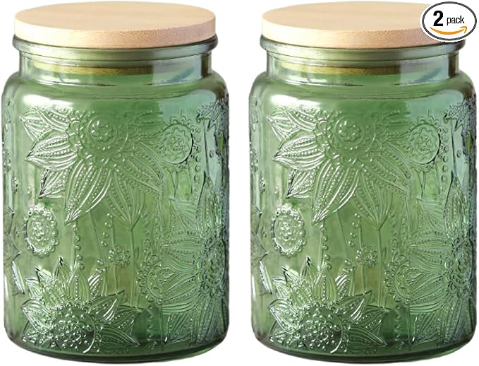 ANSQU Set of 2 Glass Jars with Lids, 23.7 FL OZ Vintage Glass Storage Jars by ANSQU