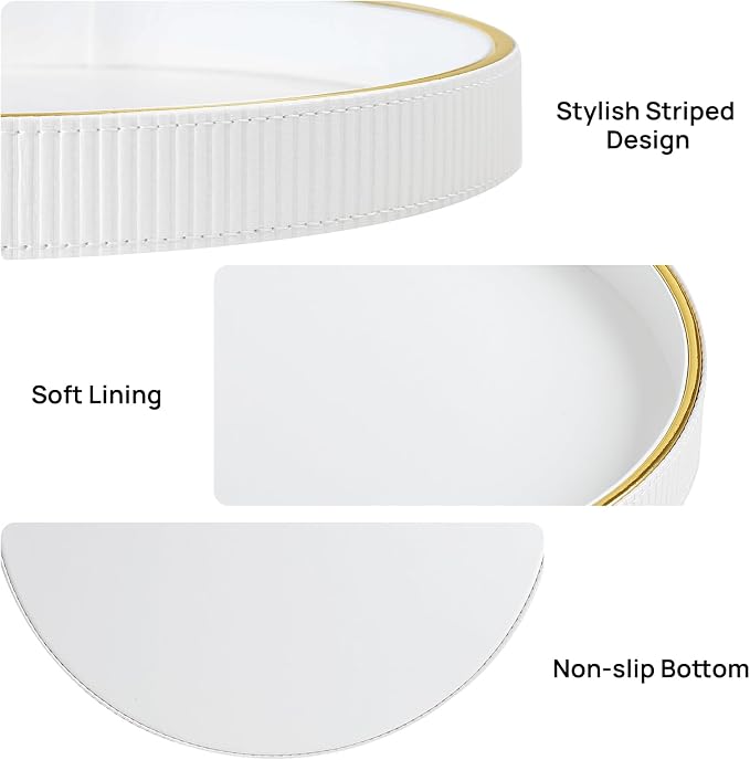 Round Decorative Tray for Coffee Table Decor, PU Leather Coffee Table Tray - Image 4