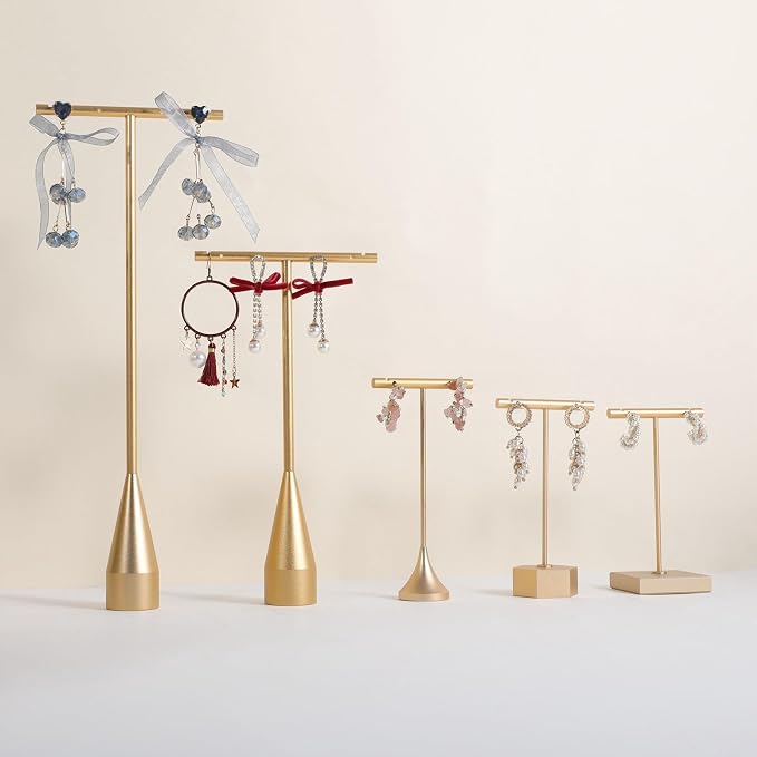 GemeShou 2pcs Gold earring display T bar stand, Big jewelry earring holders - Image 9