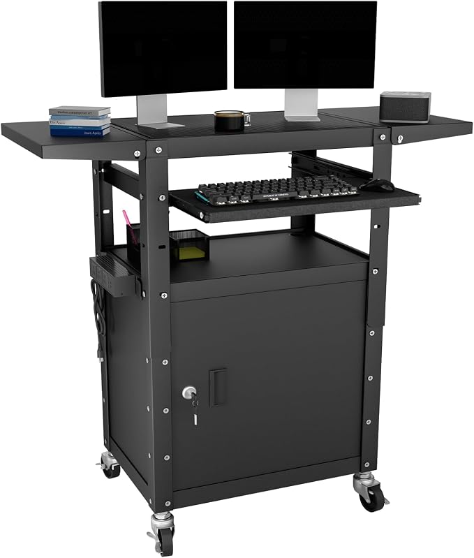 Mobile AV Cart with Pullout Keyboard Tray, Rolling Computer Cart Height by GREHITK