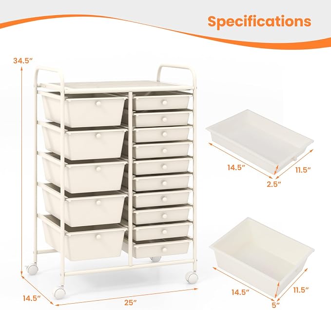Giantex 15 Drawers Rolling Cart, Classroom Organizers, Storage Cart - Image 3