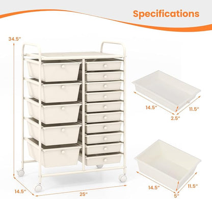 Giantex 15 Drawers Rolling Cart, Classroom Organizers, Storage Cart - Image 3