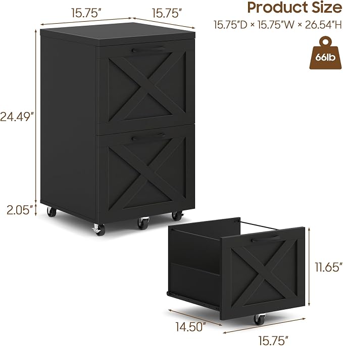 Halitaa Farmhouse 2 Drawer Small File Cabinet - Image 3