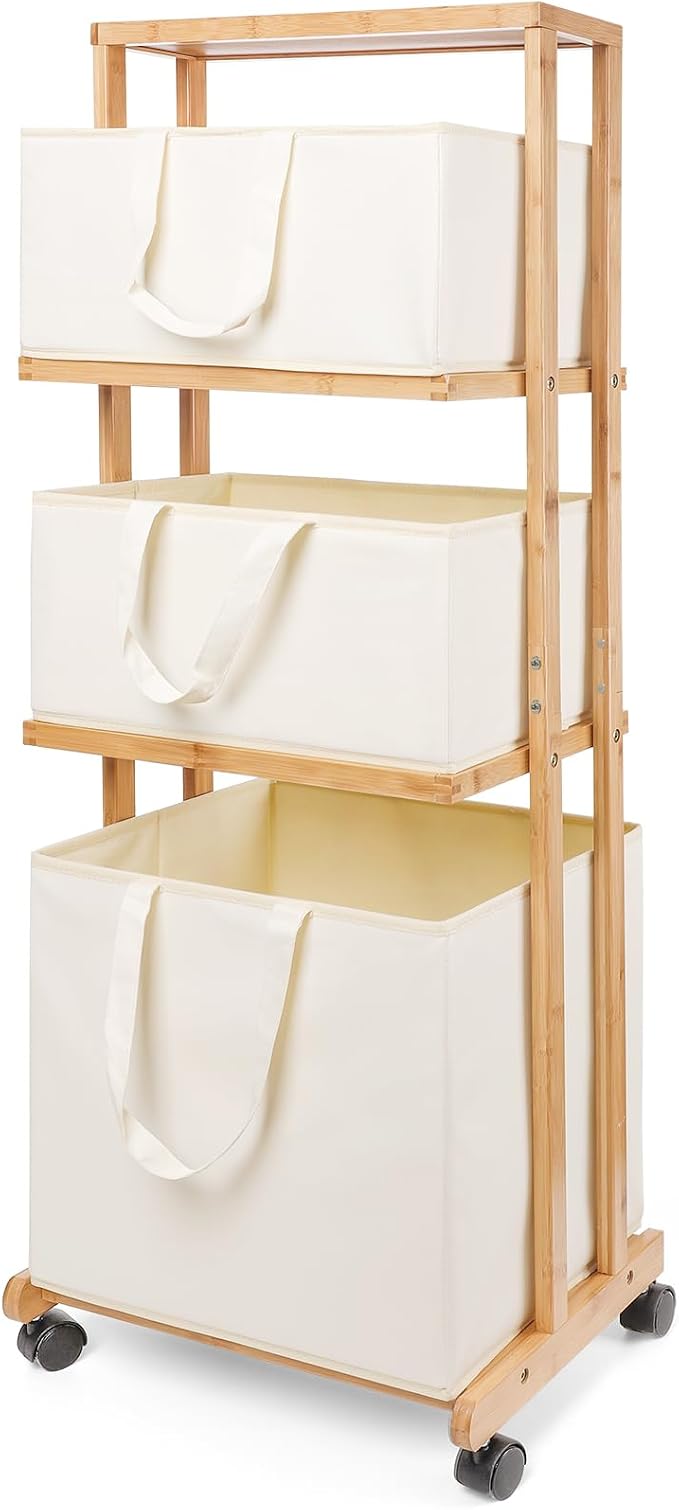 Homde Laundry Basket 3 Tier Bamboo Storage Shelf by Homde