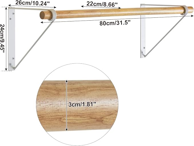 IBUYKE Wall Mounted Clothes Rack, Wood Wall Mounted Clothes Rail, Space-Saving - Image 3