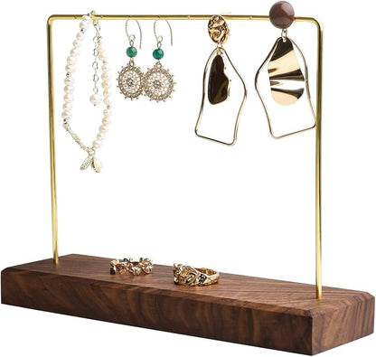 GemeShou Walnut Earring holder for selling, Brass earring stands and displays by GemeShou