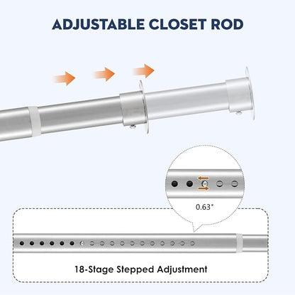 Heavy Duty Closet Rod, Adjustable 17-100 in, 1.3" Diameter | Silver, Suitable - Image 2