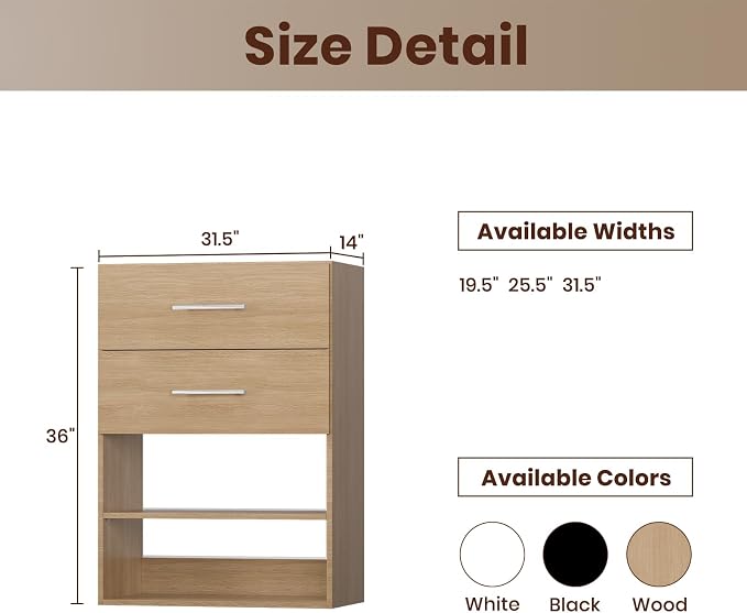 ROOMTEC 31.5" 2 Drawer Short Tower Closet Unit, Modular Closet System - Image 2