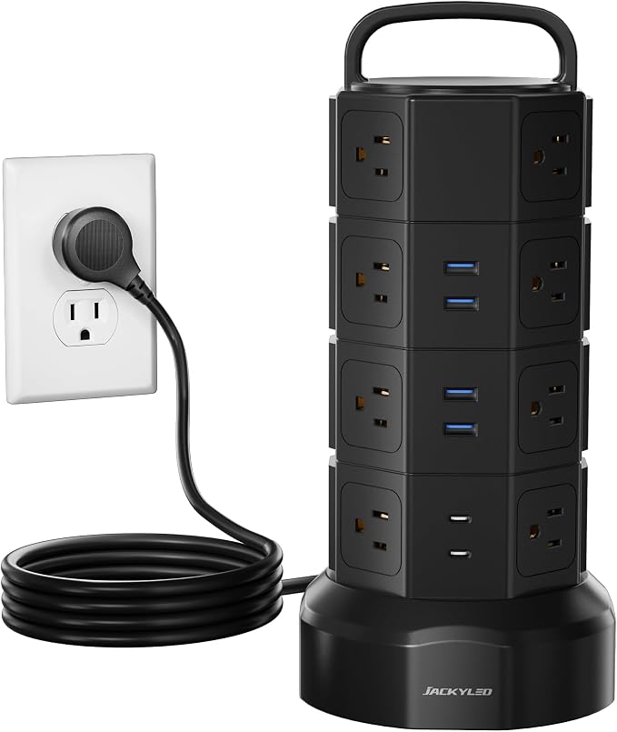 Power Strip Tower Surge Protector, JACKYLED 16 Outlets 6 USB Charging Station by JACKYLED