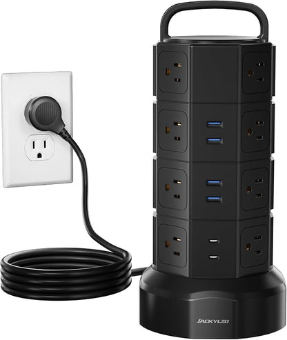 Power Strip Tower Surge Protector, JACKYLED 16 Outlets 6 USB Charging Station by JACKYLED